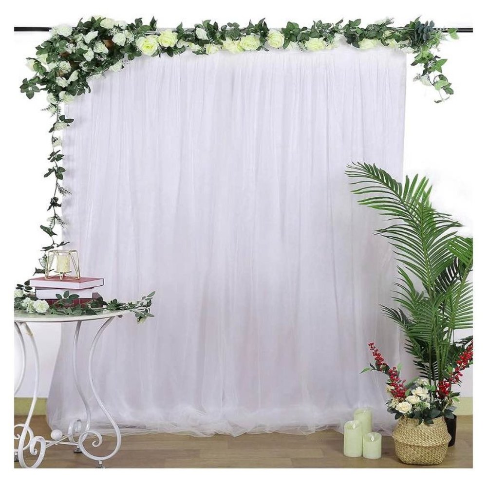 White Tulle Curtain 5x7 feet Satin Drapes Wedding Party Background Backdrop - Picture 2 of 4